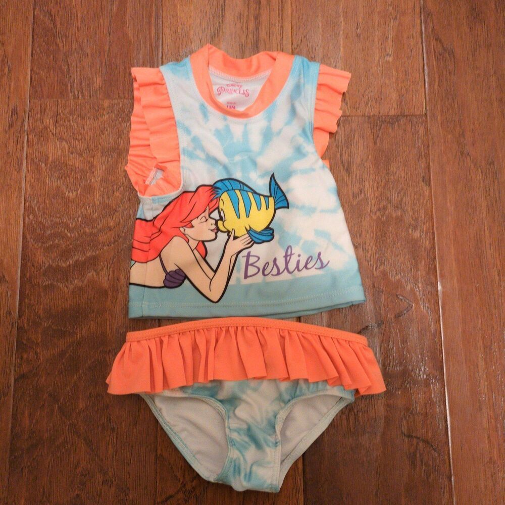 Disney Little Mermaid Bathing Suit Girls 12M Ariel Tankini Ruffle Beach‎ Swim
